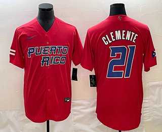 Men’s Puerto Rico Baseball #21 Roberto Clemente 2023 Red World Classic Stitched Jerseys
