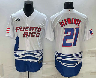 Men’s Puerto Rico Baseball #21 Roberto Clemente 2023 White World Baseball Classic Stitched Jerseys