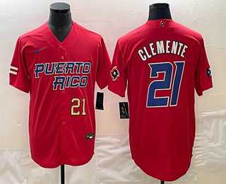 Men’s Puerto Rico Baseball #21 Roberto Clemente Number 2023 Red World Classic Stitched Jersey