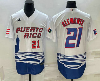 Men’s Puerto Rico Baseball #21 Roberto Clemente Number 2023 White World Baseball Classic Stitched Jerseys