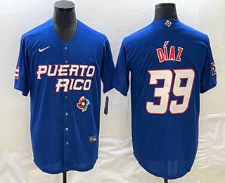 Men’s Puerto Rico Baseball #39 Edwin Diaz 2023 Blue World Baseball Classic Stitched Jerseys