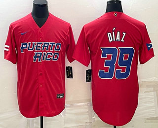 Men’s Puerto Rico Baseball #39 Edwin Diaz 2023 Red World Baseball Classic Stitched Jersey