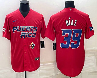 Men’s Puerto Rico Baseball #39 Edwin Diaz 2023 Red World Baseball Classic Stitched Jerseys