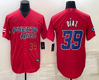 Men’s Puerto Rico Baseball #39 Edwin Diaz Number 2023 Red World Baseball Classic Stitched Jersey