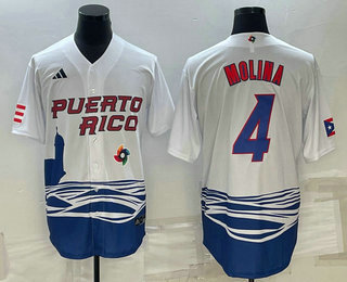 Men’s Puerto Rico Baseball #4 Carlos Correa 2023 White World Baseball Classic Stitched Jersey