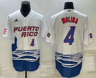 Men’s Puerto Rico Baseball #4 Carlos Correa Number 2023 White World Baseball Classic Stitched Jersey