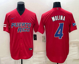 Men’s Puerto Rico Baseball #4 Yadier Molina 2023 Red World Baseball Classic Stitched Jerseys