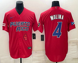 Men’s Puerto Rico Baseball #4 Yadier Molina Number 2023 Red World Baseball Classic Stitched Jerseys