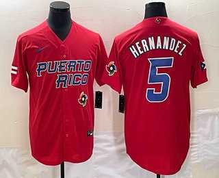Men’s Puerto Rico Baseball #5 Enrique Hernandez 2023 Red World Classic Stitched Jersey