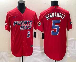 Men’s Puerto Rico Baseball #5 Enrique Hernandez Number 2023 Red World Classic Stitched Jersey