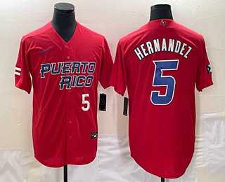 Men’s Puerto Rico Baseball #5 Enrique Hernandez Number 2023 Red World Classic Stitched Jerseys