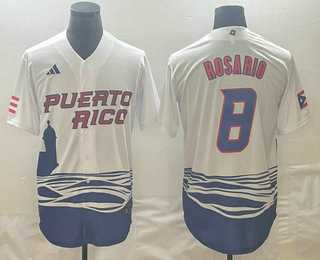 Men’s Puerto Rico Baseball #8 Eddie Rosario 2023 White World Classic Stitched Jersey