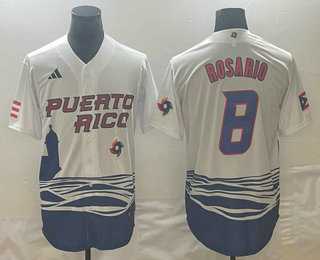 Men’s Puerto Rico Baseball #8 Eddie Rosario 2023 White World Classic Stitched Jerseys