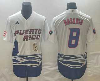 Men’s Puerto Rico Baseball #8 Eddie Rosario Number 2023 White World Classic Stitched Jersey