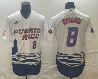 Men’s Puerto Rico Baseball #8 Eddie Rosario Number 2023 White World Classic Stitched Jerseys