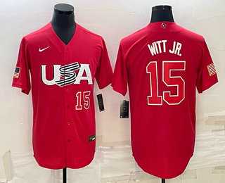 Men’s USA #15 Bobby Witt Jr Number 2023 Red World Baseball Classic Stitched Jersey