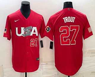 Men’s USA #27 Mike Trout Number 2023 Red World Classic Stitched Jersey