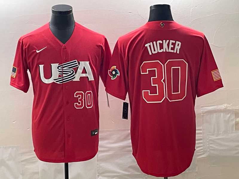 Men’s USA #30 Kyle Tucker Number 2023 Red World Classic With Patch Stitched Jersey