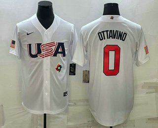 Men’s USA Baseball #0 Adam Ottavino 2023 White World Baseball Classic Stitched Jersey