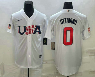 Men’s USA Baseball #0 Adam Ottavino 2023 White World Baseball Classic Stitched Jerseys