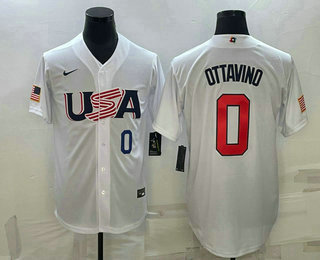 Men’s USA Baseball #0 Adam Ottavino Number 2023 White World Baseball Classic Stitched Jersey