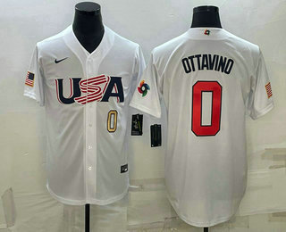 Men’s USA Baseball #0 Adam Ottavino Number 2023 White World Baseball Classic Stitched Jerseys