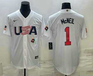 Men’s USA Baseball #1 Jeff McNeil 2023 White World Classic Stitched Jerseys