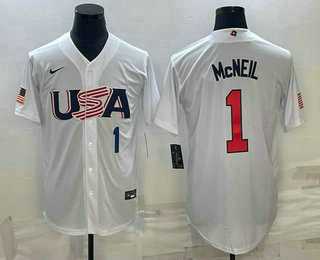 Men’s USA Baseball #1 Jeff McNeil Number 2023 White World Classic Stitched Jerseys