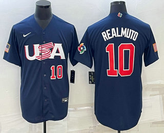 Men’s USA Baseball #10 JT Realmuto Number 2023 Navy World Baseball Classic Stitched Jersey