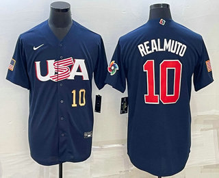 Men’s USA Baseball #10 JT Realmuto Number 2023 Navy World Baseball Classic Stitched Jerseys