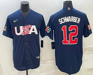 Men’s USA Baseball #12 Kyle Schwarber 2023 Navy World Baseball Classic Stitched Jerseys