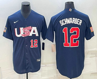 Men’s USA Baseball #12 Kyle Schwarber Number 2023 Navy World Baseball Classic Stitched Jerseys