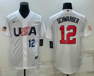 Men’s USA Baseball #12 Kyle Schwarber Number 2023 White World Baseball Classic Stitched Jersey
