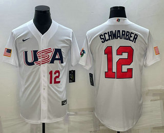 Men’s USA Baseball #12 Kyle Schwarber Number 2023 White World Baseball Classic Stitched Jerseys