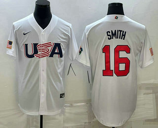 Men’s USA Baseball #16 Will Smith 2023 White World Baseball Classic Stitched Jersey