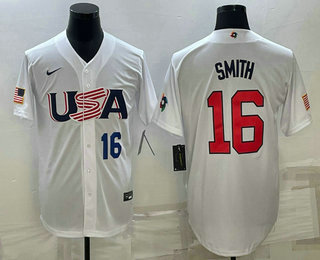 Men’s USA Baseball #16 Will Smith Number 2023 White World Baseball Classic Stitched Jersey
