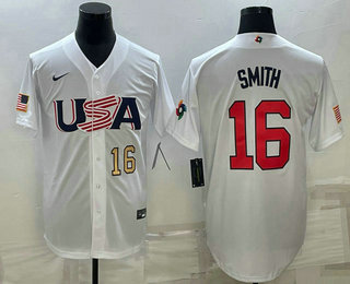 Men’s USA Baseball #16 Will Smith Number 2023 White World Baseball Classic Stitched Jerseys