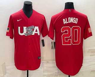Men’s USA Baseball #20 Pete Alonso 2023 Red World Classic Stitched Jersey