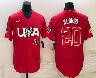 Men’s USA Baseball #20 Pete Alonso 2023 Red World Classic Stitched Jerseys