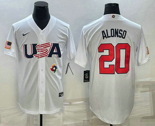 Men’s USA Baseball #20 Pete Alonso 2023 White World Baseball Classic Stitched Jersey
