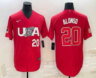 Men’s USA Baseball #20 Pete Alonso Number 2023 Red World Classic Stitched Jersey