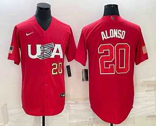 Men’s USA Baseball #20 Pete Alonso Number 2023 Red World Classic Stitched Jerseys