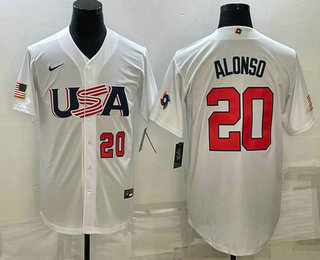 Men’s USA Baseball #20 Pete Alonso Number 2023 White World Baseball Classic Stitched Jersey