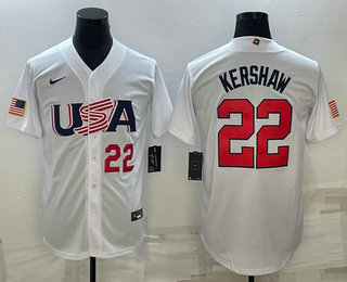Men’s USA Baseball #22 Clayton Kershaw Number 2023 White World Baseball Classic Stitched Jersey