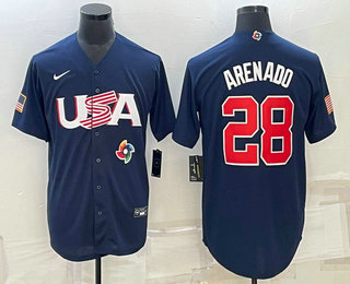 Men’s USA Baseball #28 Nolan Arenado 2023 Navy World Baseball Classic Stitched Jerseys