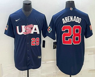 Men’s USA Baseball #28 Nolan Arenado Number 2023 Navy World Baseball Classic Stitched Jersey