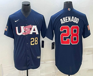 Men’s USA Baseball #28 Nolan Arenado Number 2023 Navy World Baseball Classic Stitched Jerseys