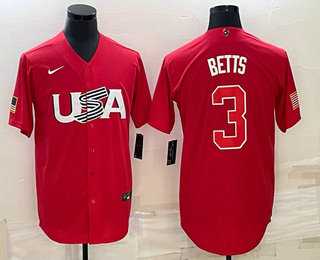 Men’s USA Baseball #3 Mookie Betts 2023 Red World Classic Stitched Jerseys