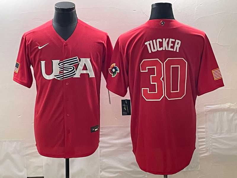 Men’s USA Baseball #30 Kyle Tucker 2023 Red World Classic With Patch Stitched Jersey