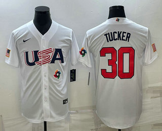 Men’s USA Baseball #30 Kyle Tucker 2023 White World Baseball Classic Stitched Jersey